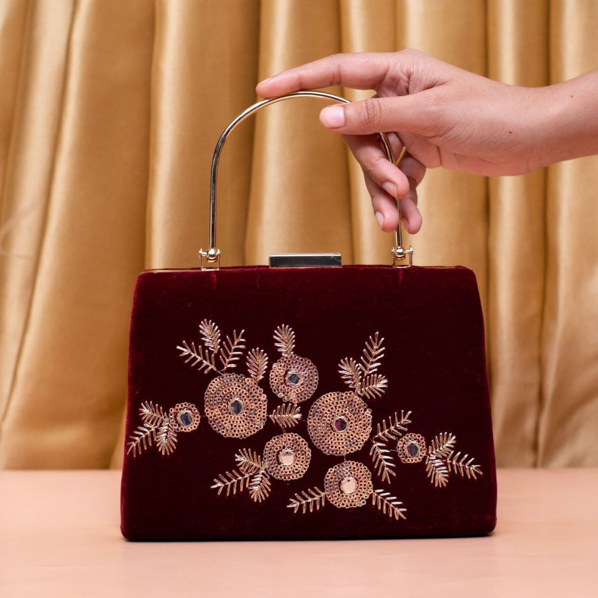 Elegant Maroon Embroidered Clutch Bag for Special Occasions