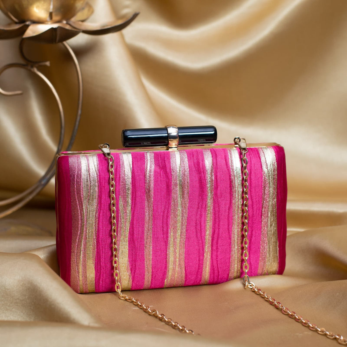 Trendy Pink Embroidered Box Clutch for Parties and Events